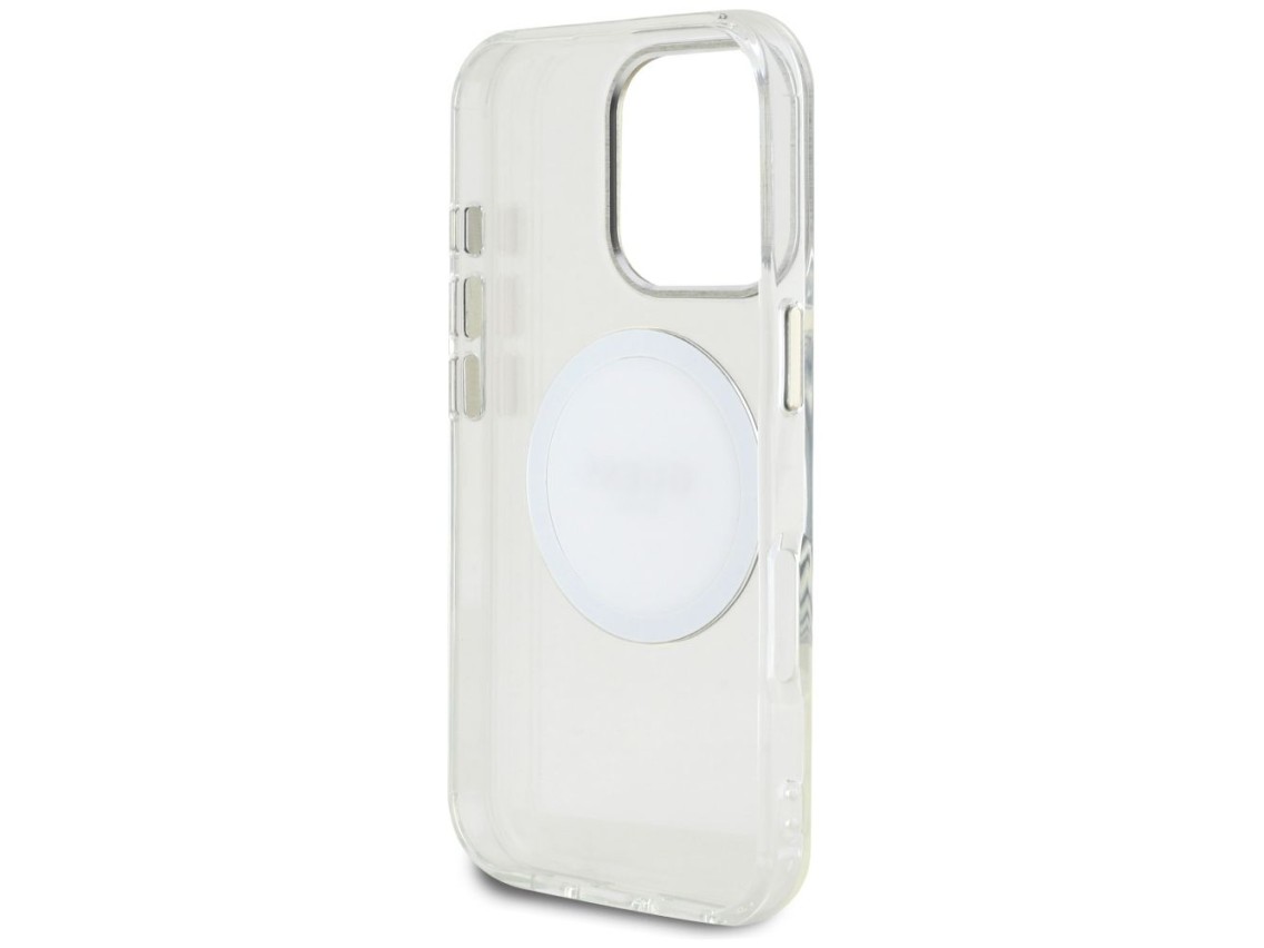 Capa MagSafe Guess IML Metal Colored Circle Classic Logo para iPhone 16 Pro - branca