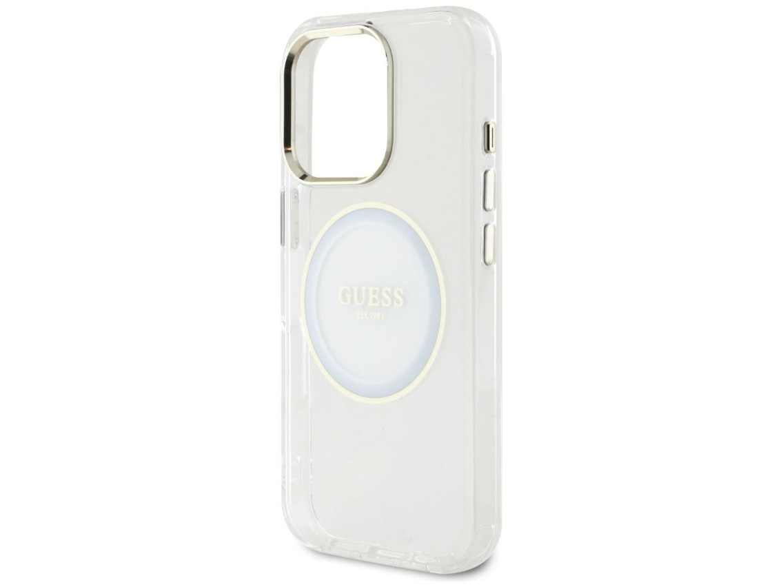 Capa MagSafe Guess IML Metal Colored Circle Classic Logo para iPhone 16 Pro - branca