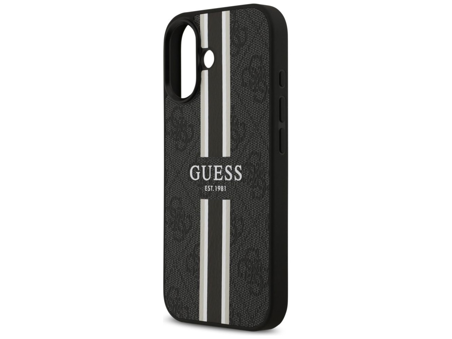 Funda Guess 4G con estampado de rayas y MagSafe para iPhone 17 - negra