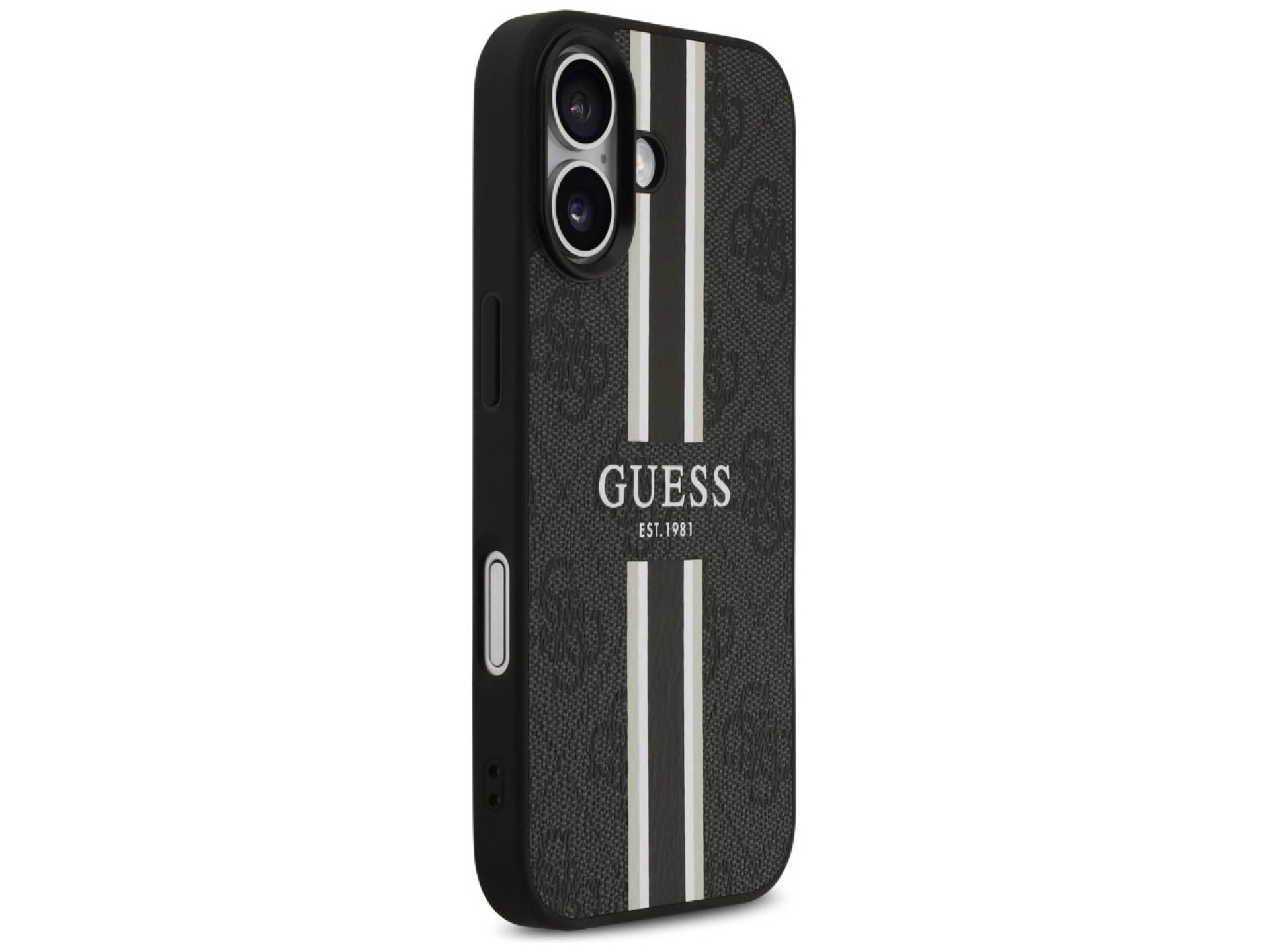 Funda Guess 4G con estampado de rayas y MagSafe para iPhone 17 - negra