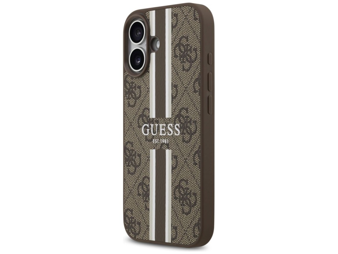 Funda Guess 4G con estampado de rayas y MagSafe para iPhone 17 - marrón