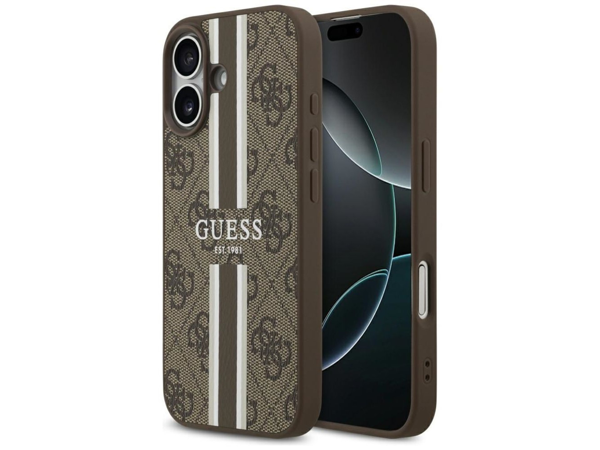 Funda Guess 4G con estampado de rayas y MagSafe para iPhone 17 - marrón