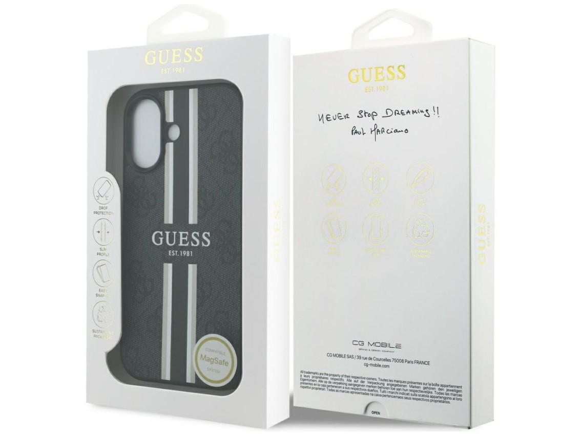 Funda Guess 4G con estampado de rayas y MagSafe para iPhone 17 - negra