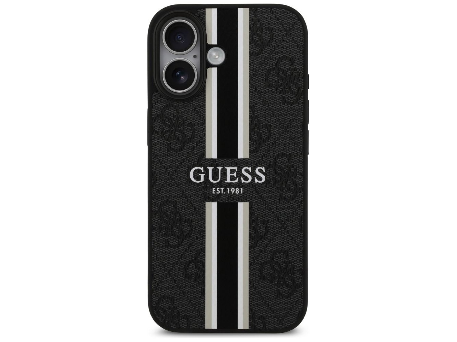 Funda Guess 4G con estampado de rayas y MagSafe para iPhone 17 - negra