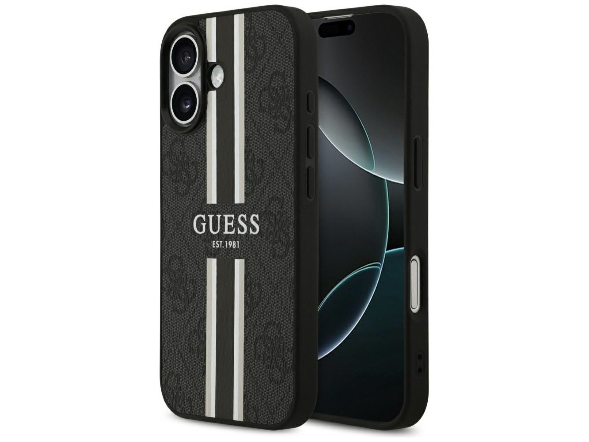 Funda Guess 4G con estampado de rayas y MagSafe para iPhone 17 - negra