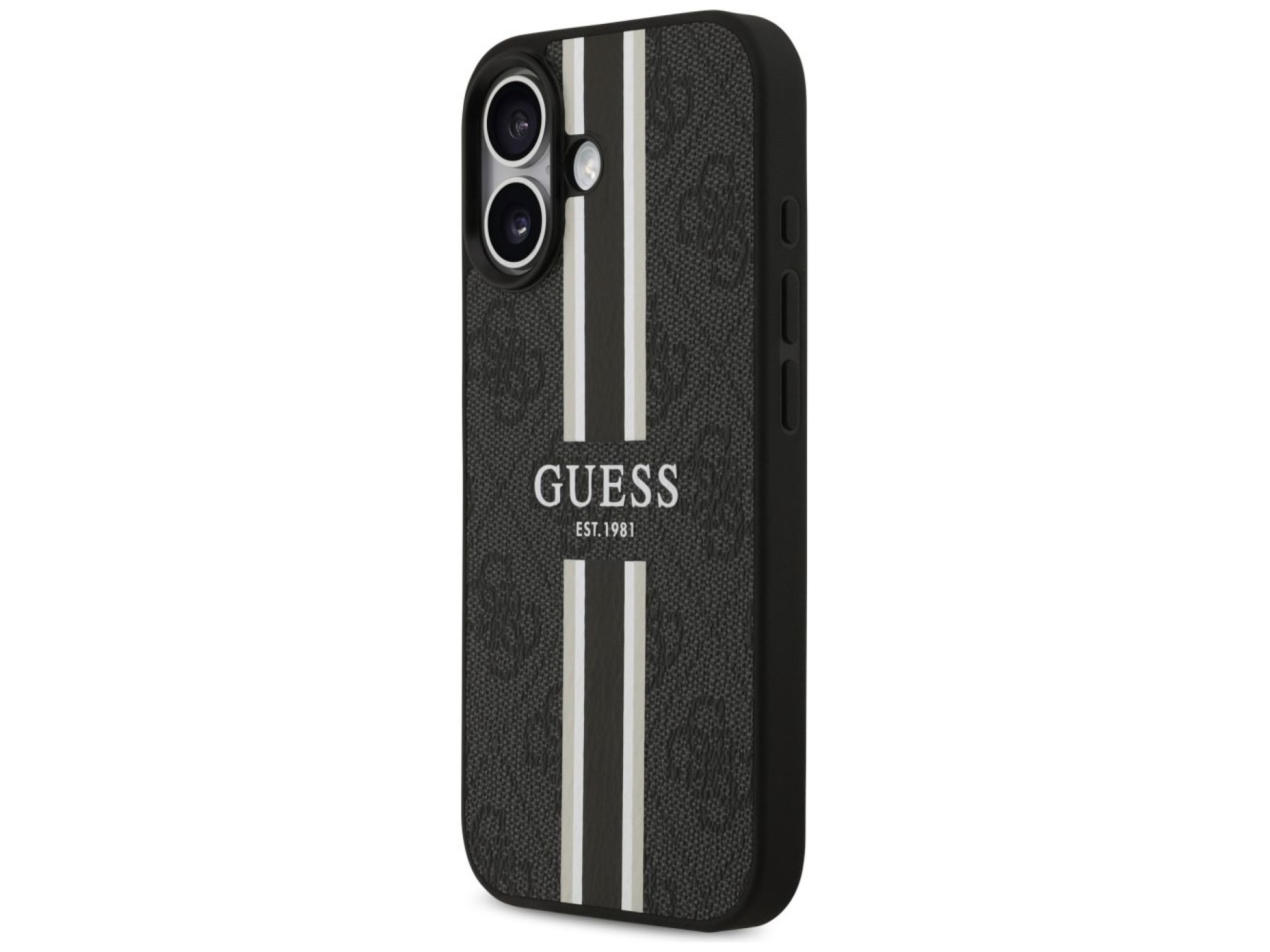 Funda Guess 4G con estampado de rayas y MagSafe para iPhone 17 - negra