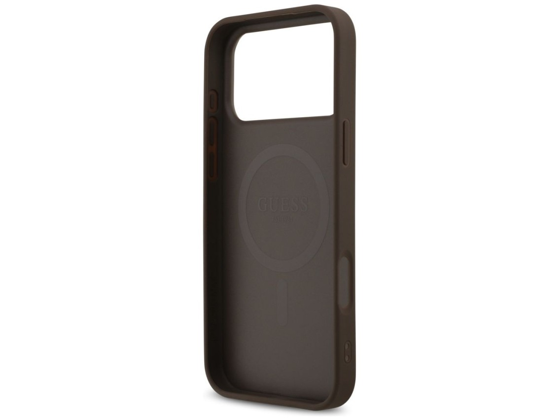 Funda Guess 4G con estampado de rayas y MagSafe para iPhone 17 Pro Max - marrón