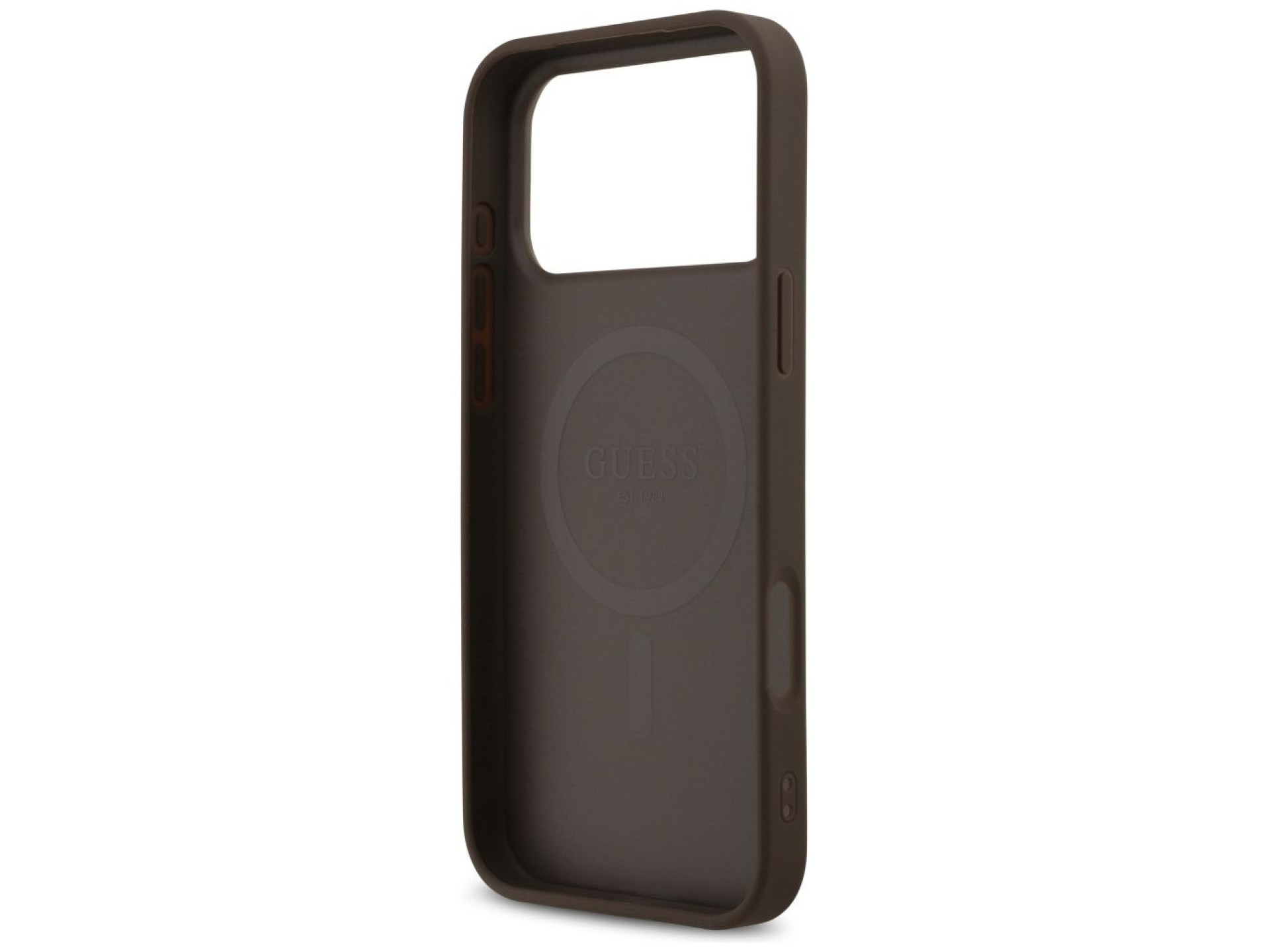 Funda Guess 4G con estampado de rayas y MagSafe para iPhone 17 Pro Max - marrón