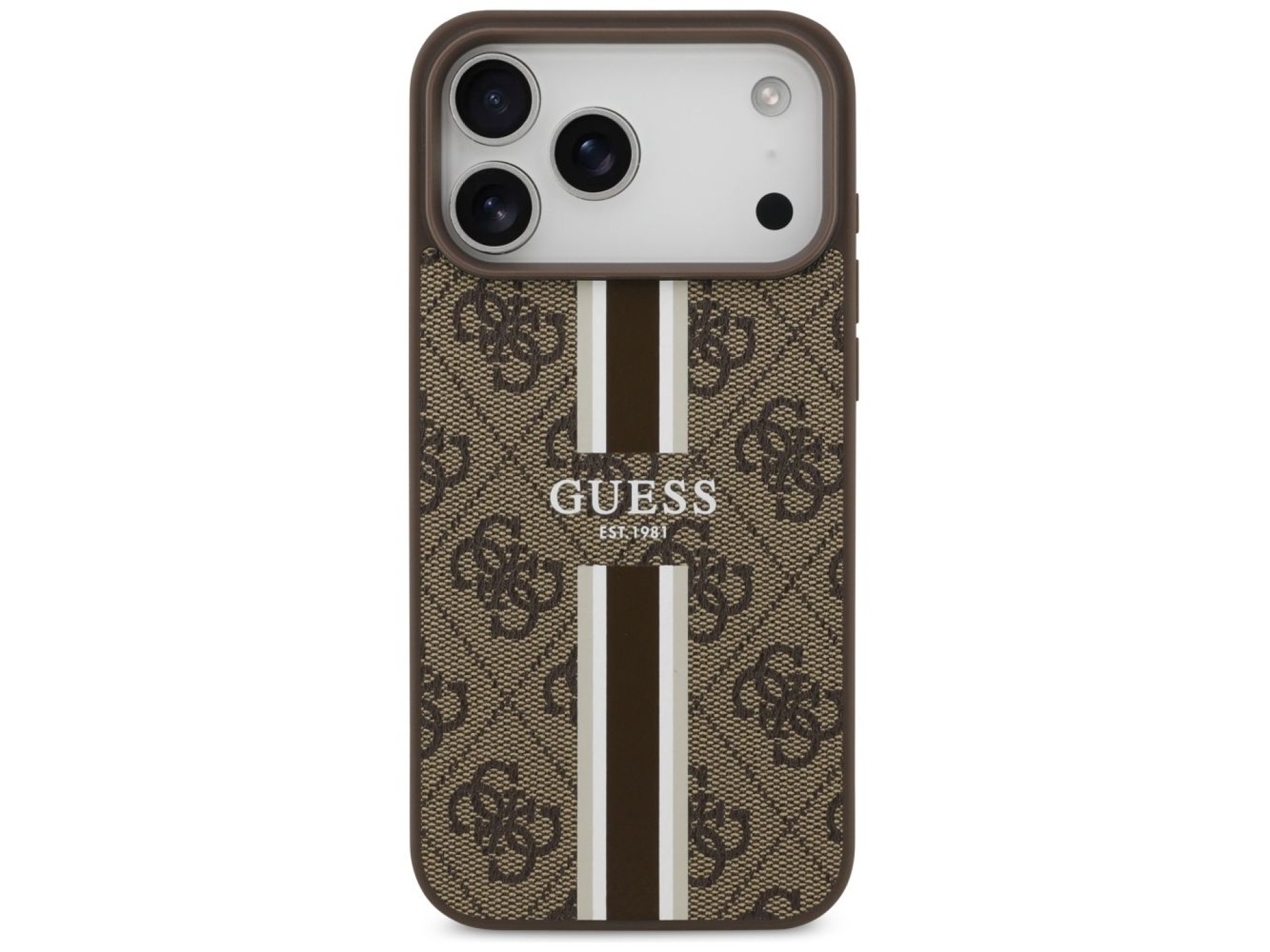 Funda Guess 4G con estampado de rayas y MagSafe para iPhone 17 Pro Max - marrón
