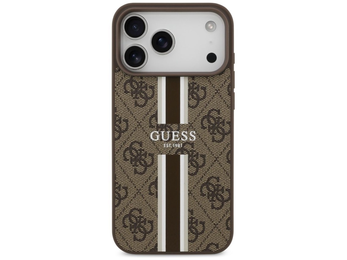 Funda Guess 4G con estampado de rayas y MagSafe para iPhone 17 Pro Max - marrón
