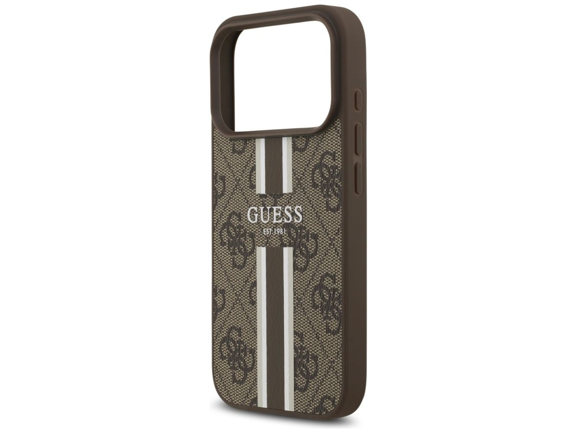 Funda Guess 4G con estampado de rayas y MagSafe para iPhone 17 Pro - marrón
