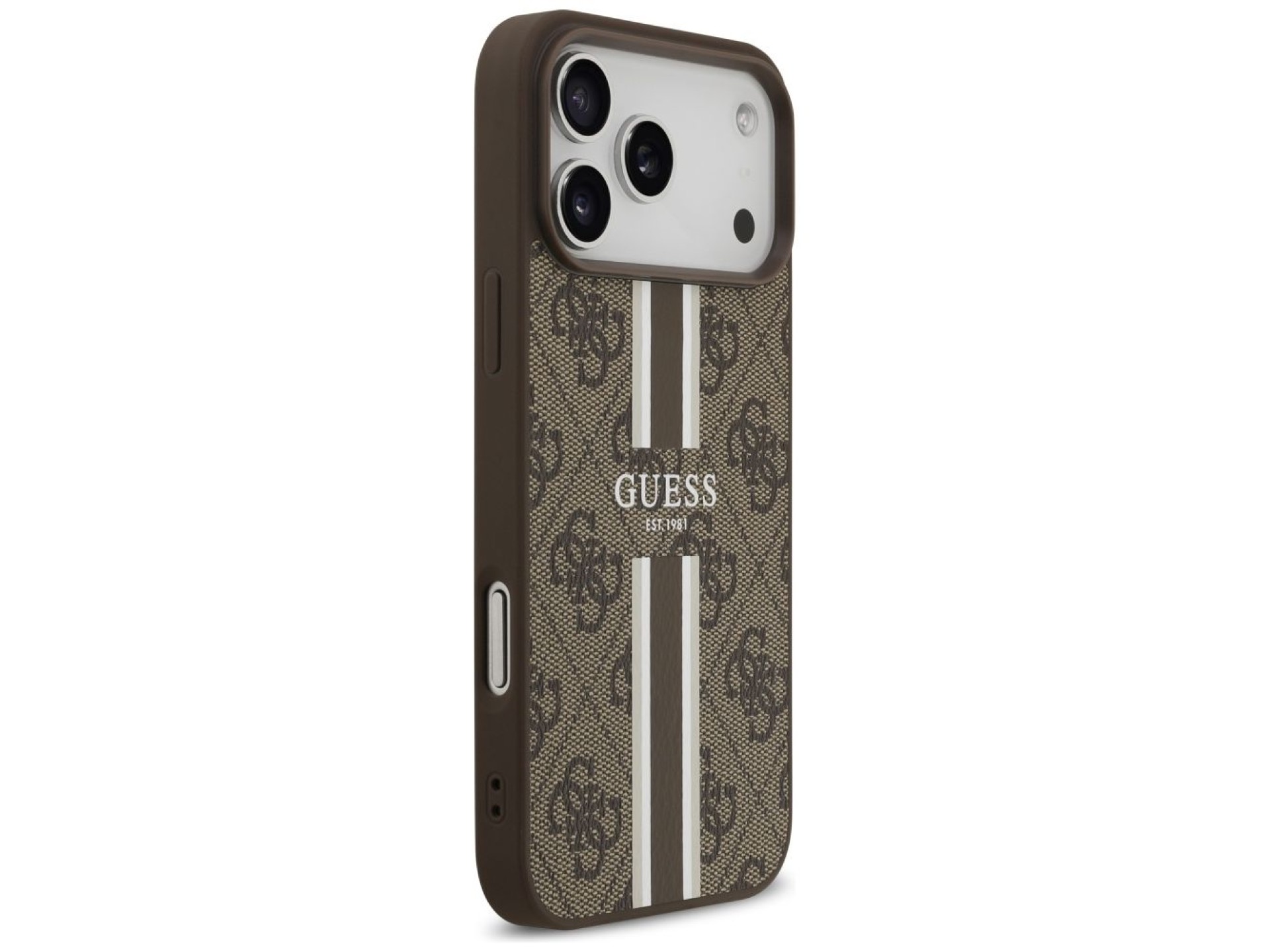 Funda Guess 4G con estampado de rayas y MagSafe para iPhone 17 Pro Max - marrón
