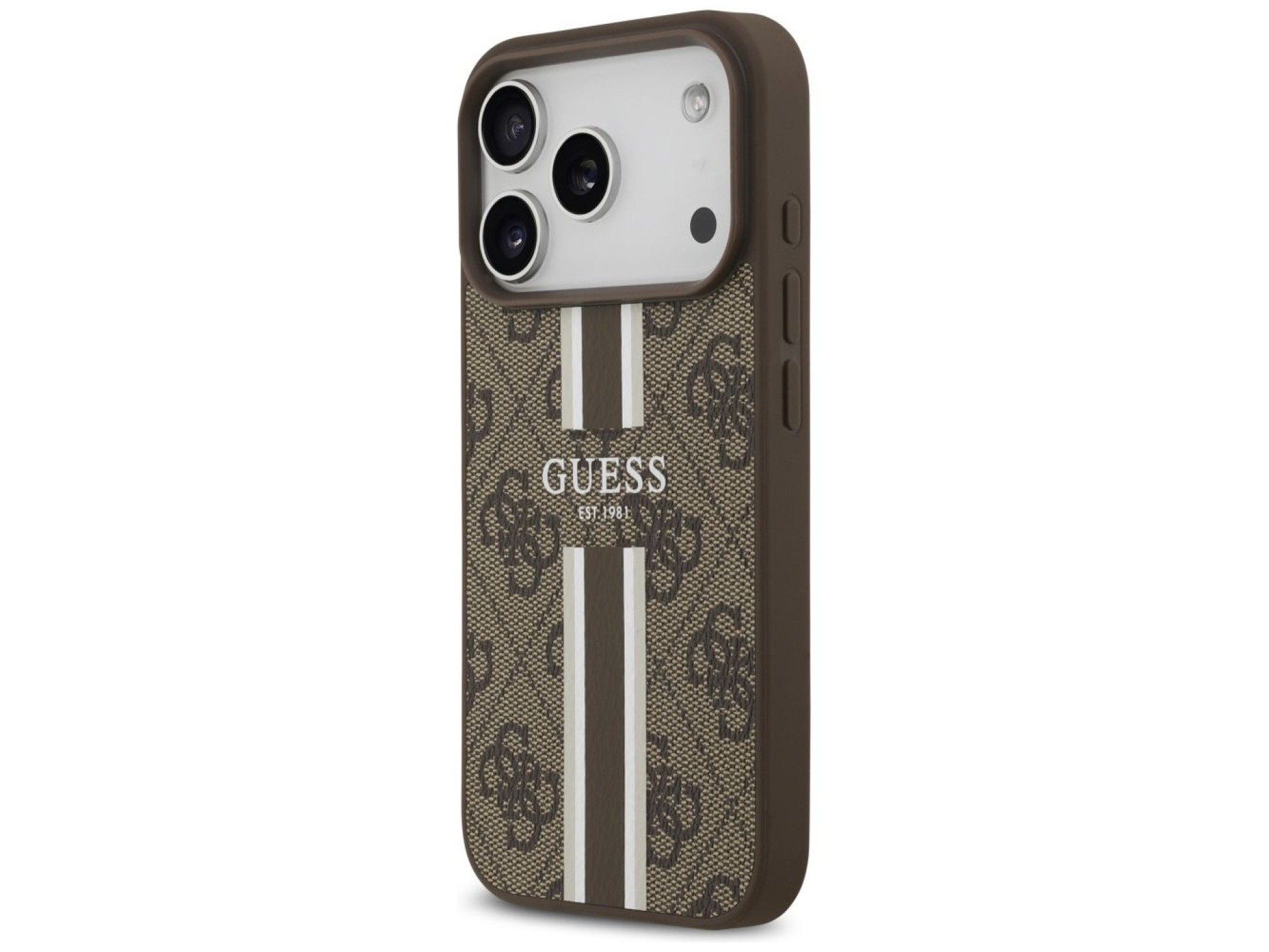 Funda Guess 4G con estampado de rayas y MagSafe para iPhone 17 Pro - marrón