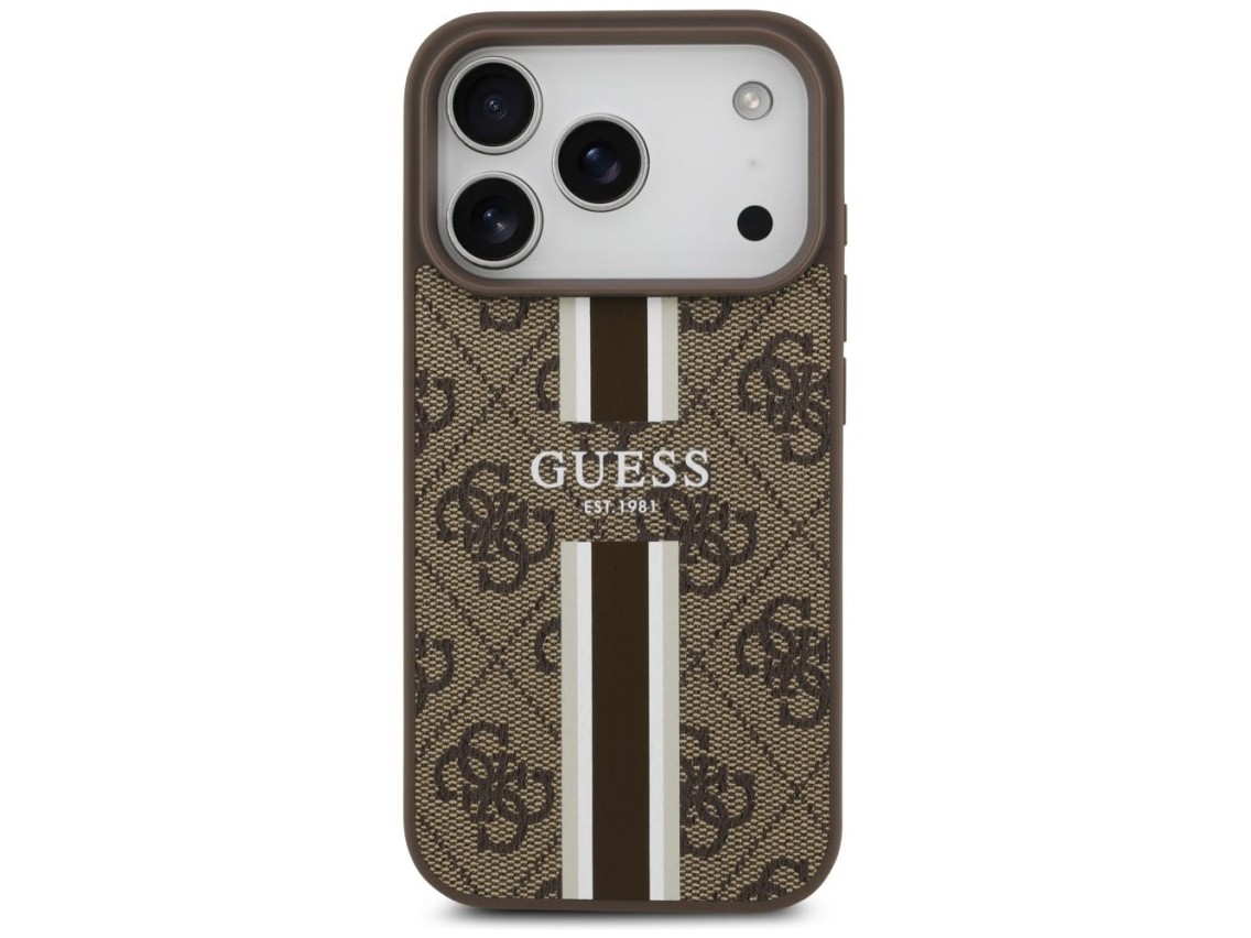Funda Guess 4G con estampado de rayas y MagSafe para iPhone 17 Pro - marrón