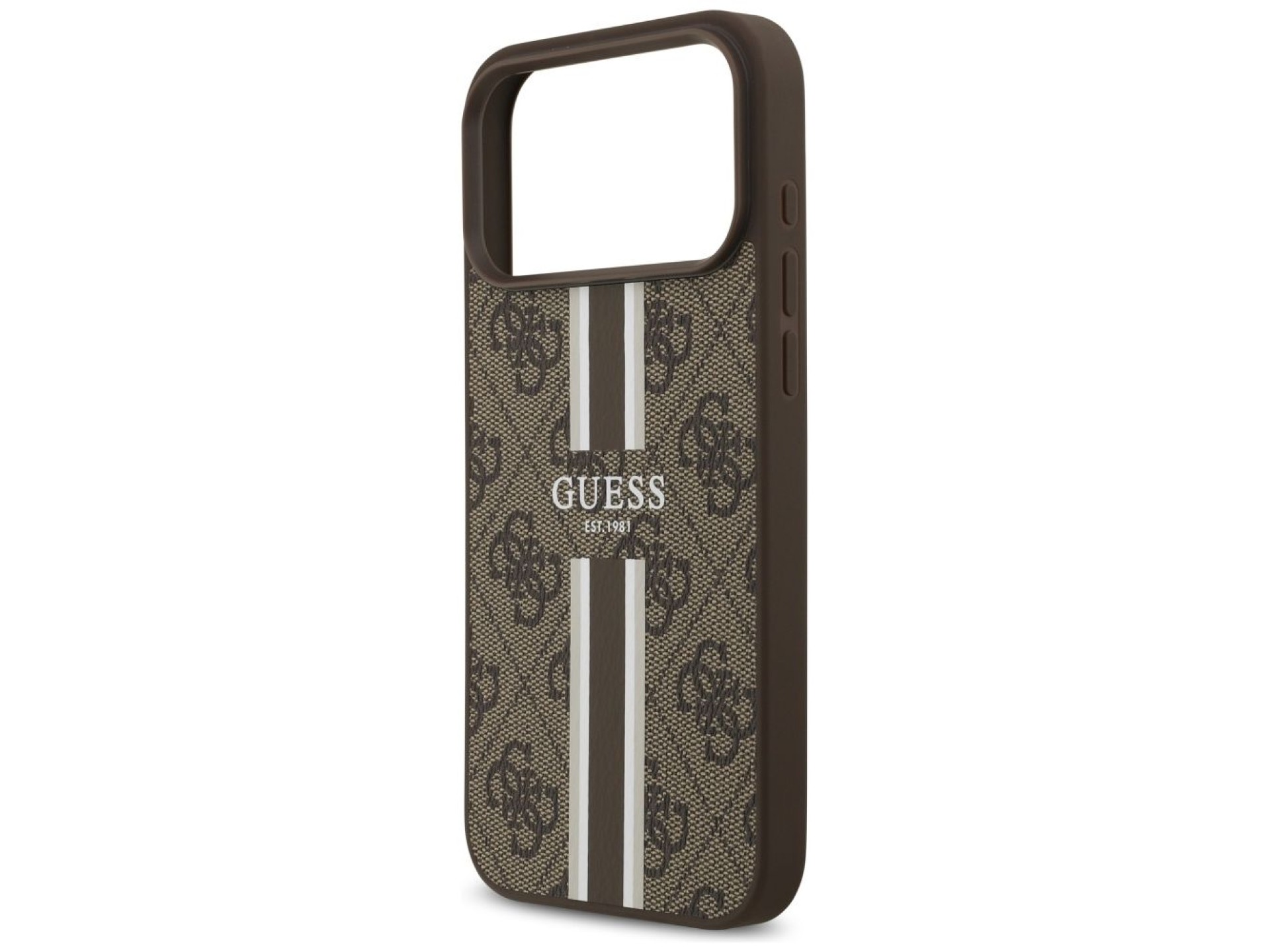 Funda Guess 4G con estampado de rayas y MagSafe para iPhone 17 Pro Max - marrón