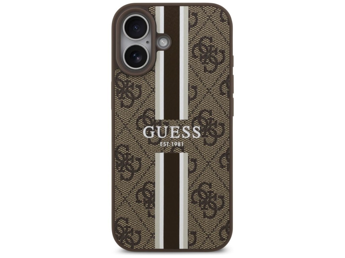 Funda Guess 4G con estampado de rayas y MagSafe para iPhone 17 - marrón