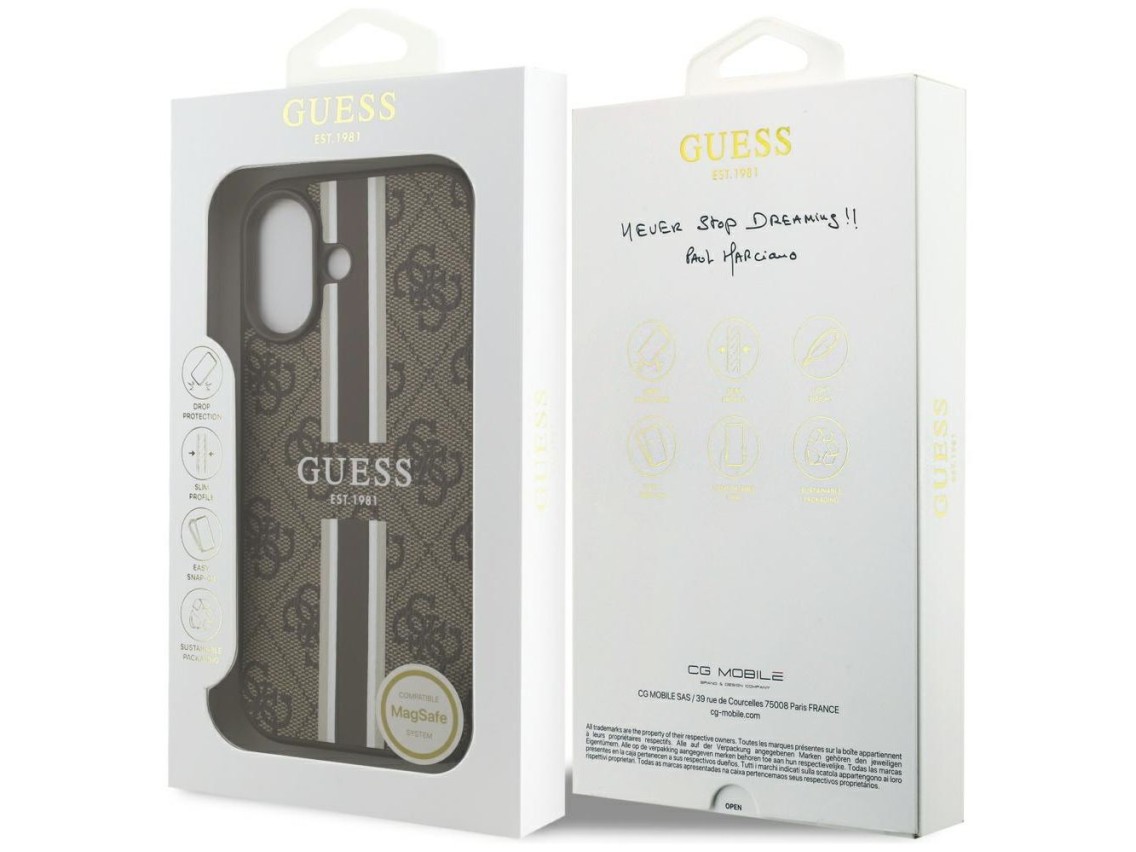 Funda Guess 4G con estampado de rayas y MagSafe para iPhone 17 - marrón