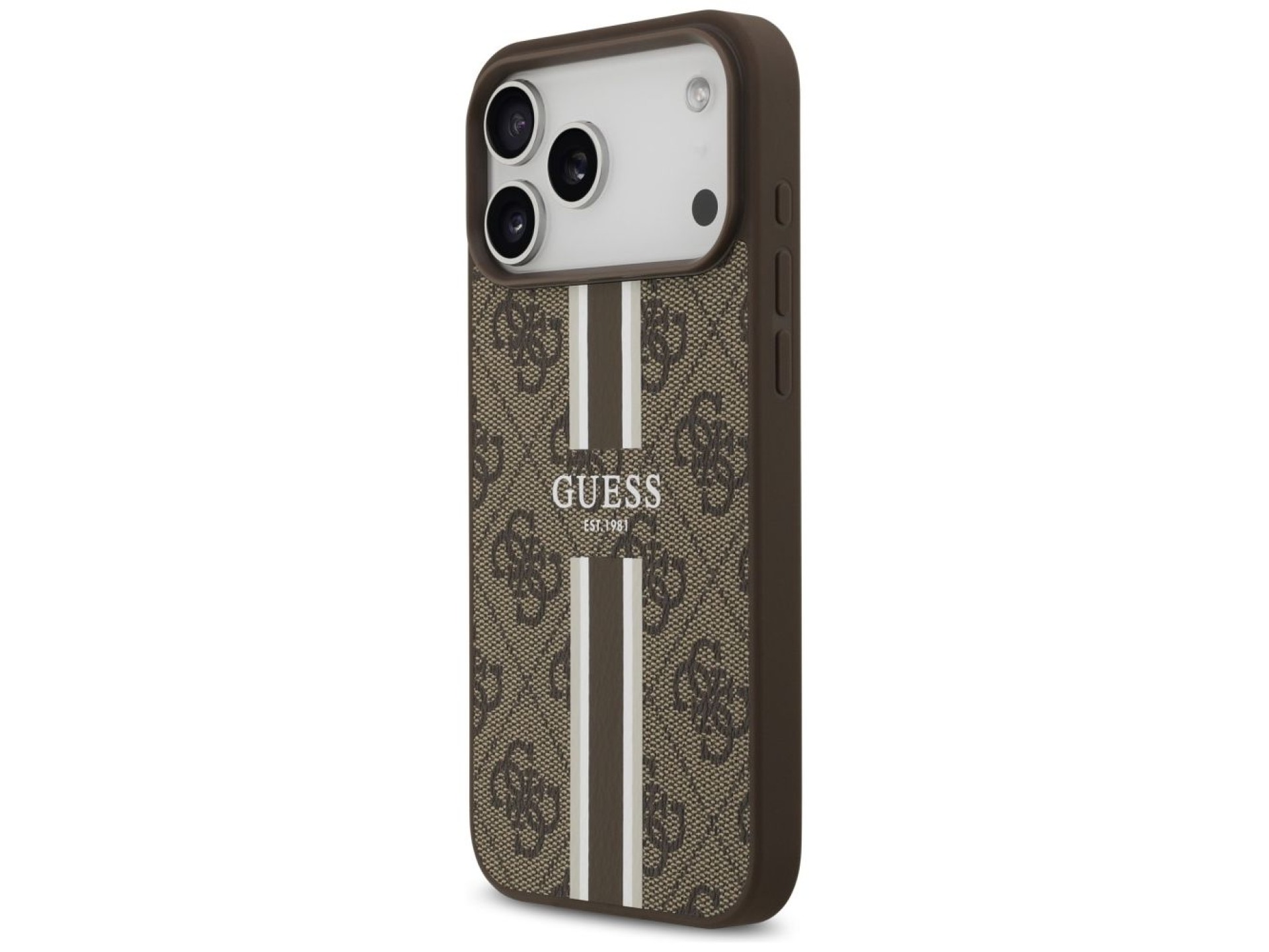 Funda Guess 4G con estampado de rayas y MagSafe para iPhone 17 Pro Max - marrón