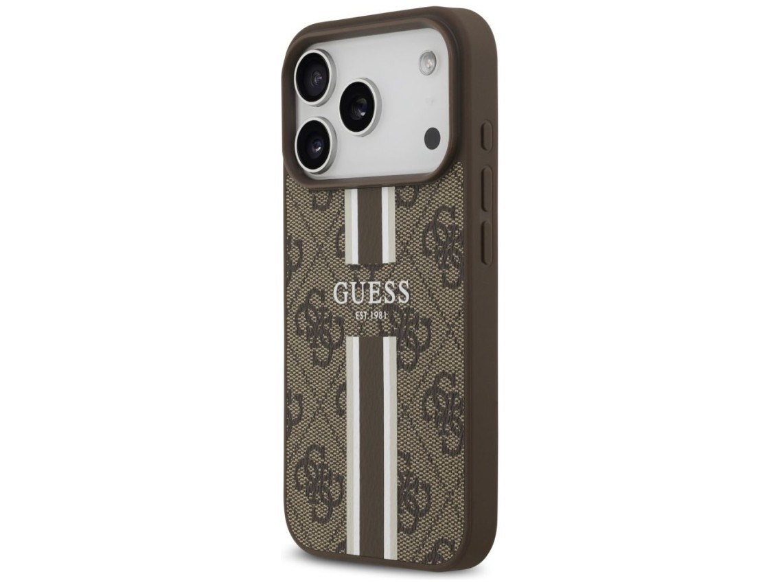 Funda Guess 4G con estampado de rayas y MagSafe para iPhone 17 Pro - marrón