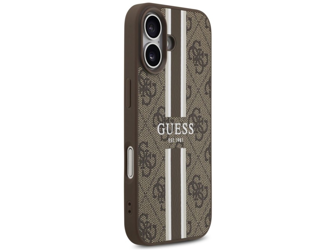 Funda Guess 4G con estampado de rayas y MagSafe para iPhone 17 - marrón