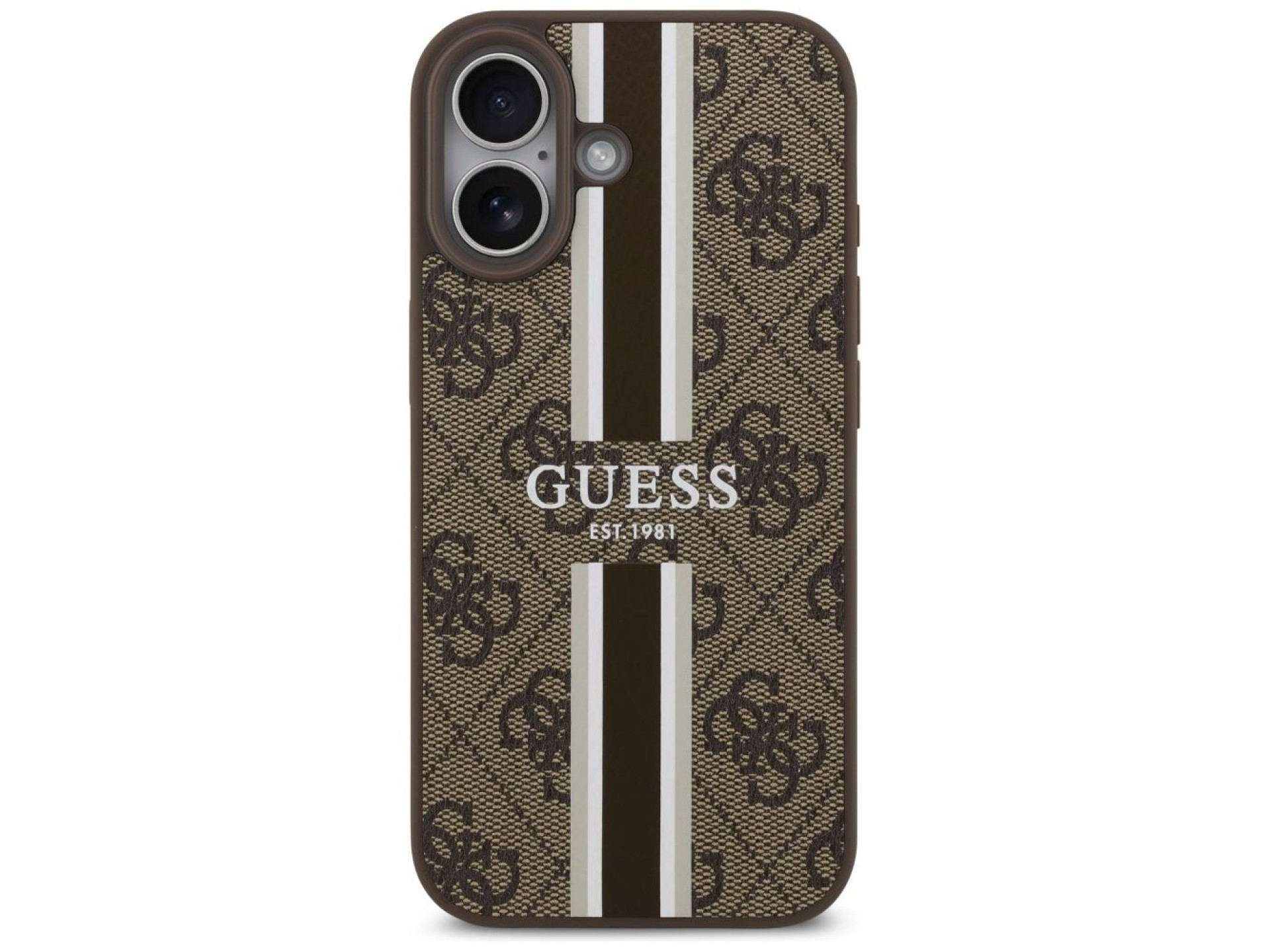 Funda Guess 4G con estampado de rayas y MagSafe para iPhone 17 - marrón