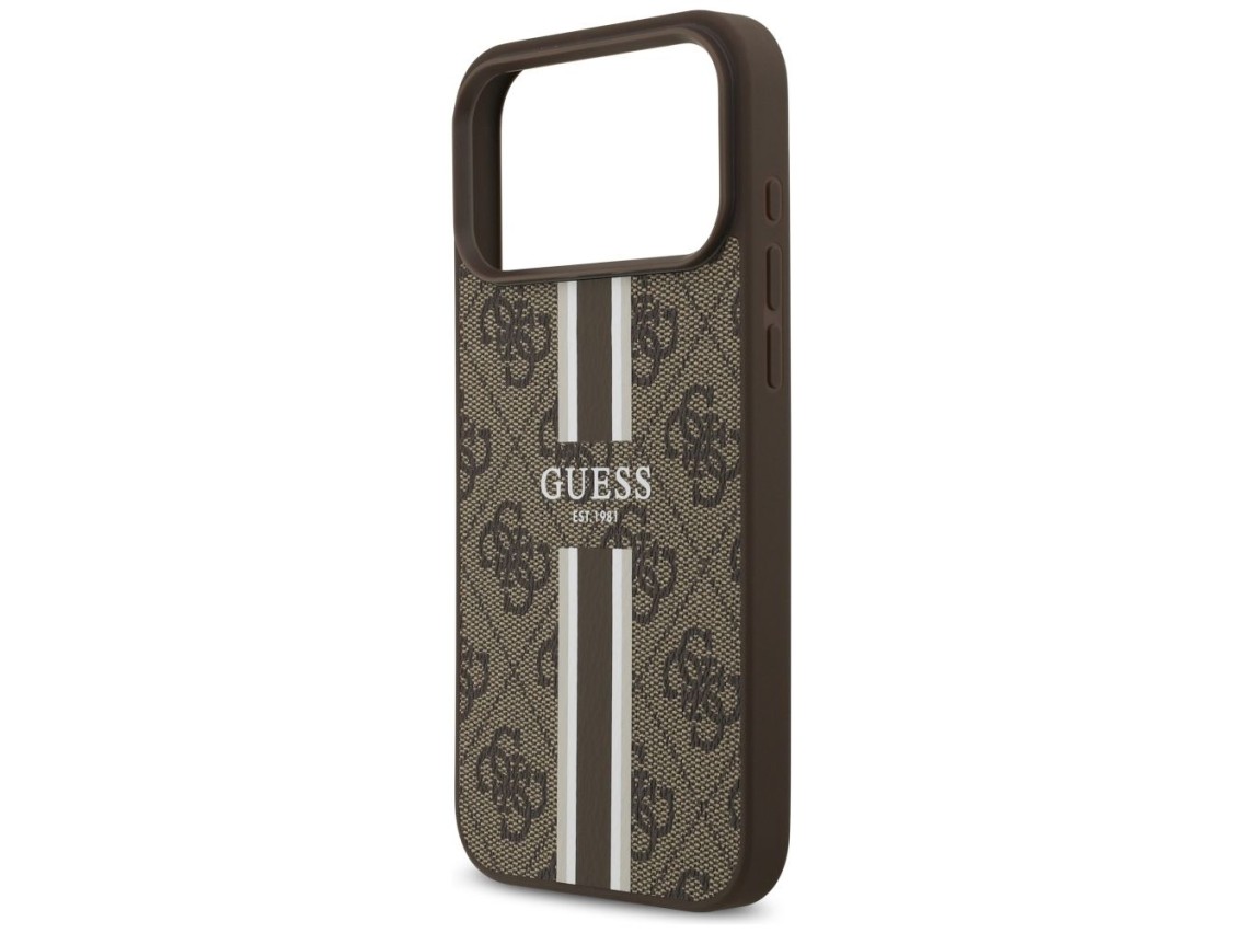 Funda Guess 4G con estampado de rayas y MagSafe para iPhone 17 Pro Max - marrón