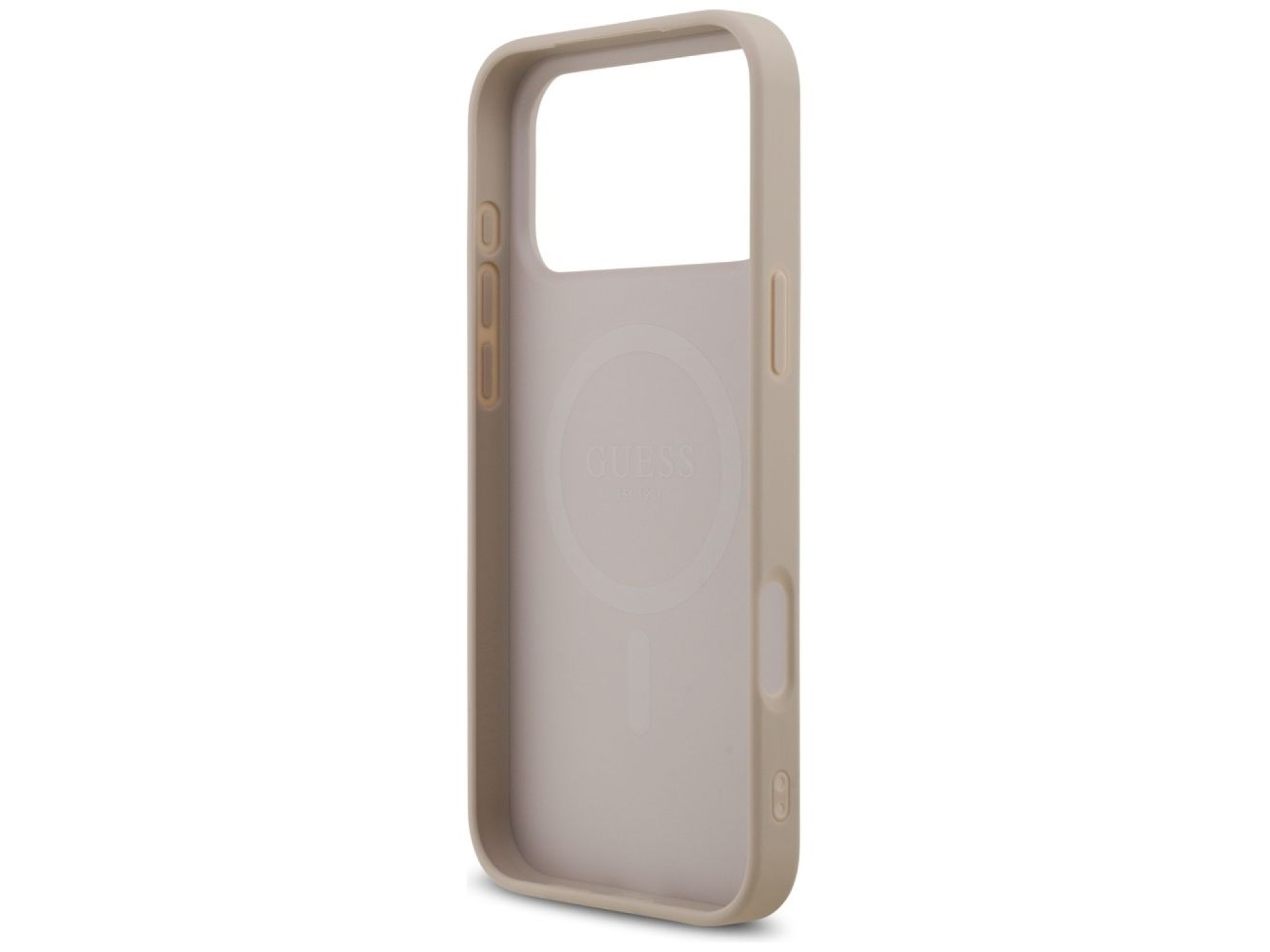 Capa Guess 4G com estampa de listras e MagSafe para iPhone 17 Pro Max - rosa