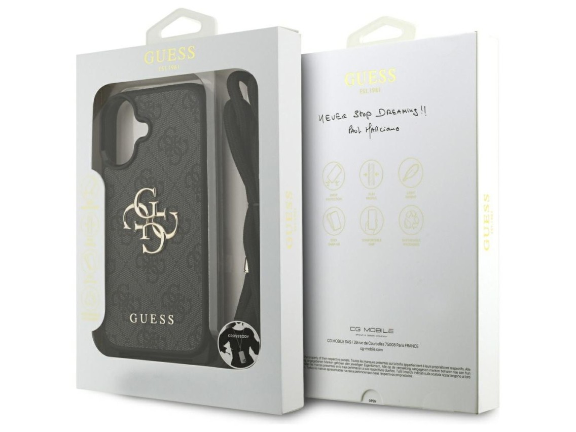 Guess 4G Big Logo Cord Stap Crossbody Case for iPhone 17 - Black