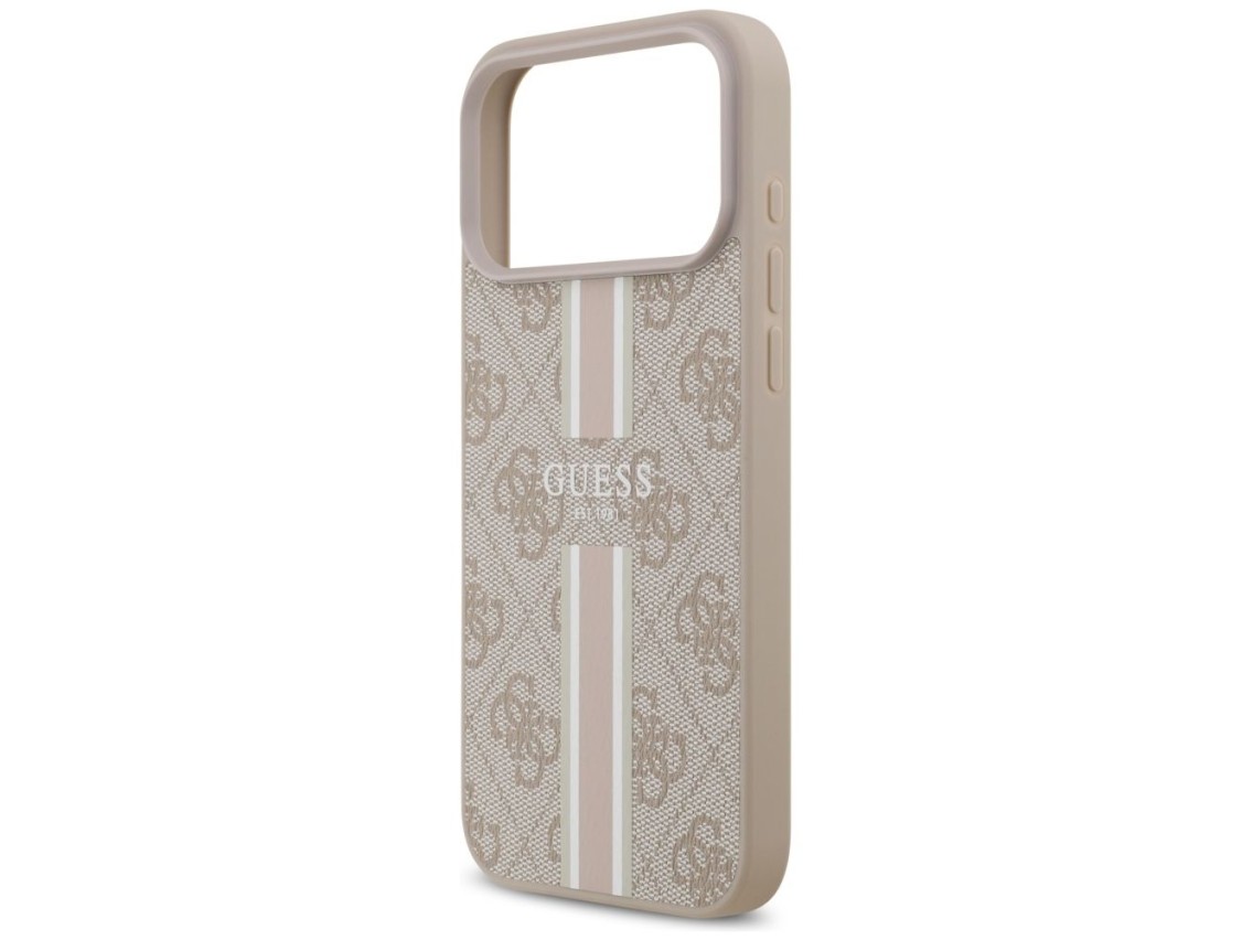Capa Guess 4G com estampa de listras e MagSafe para iPhone 17 Pro Max - rosa