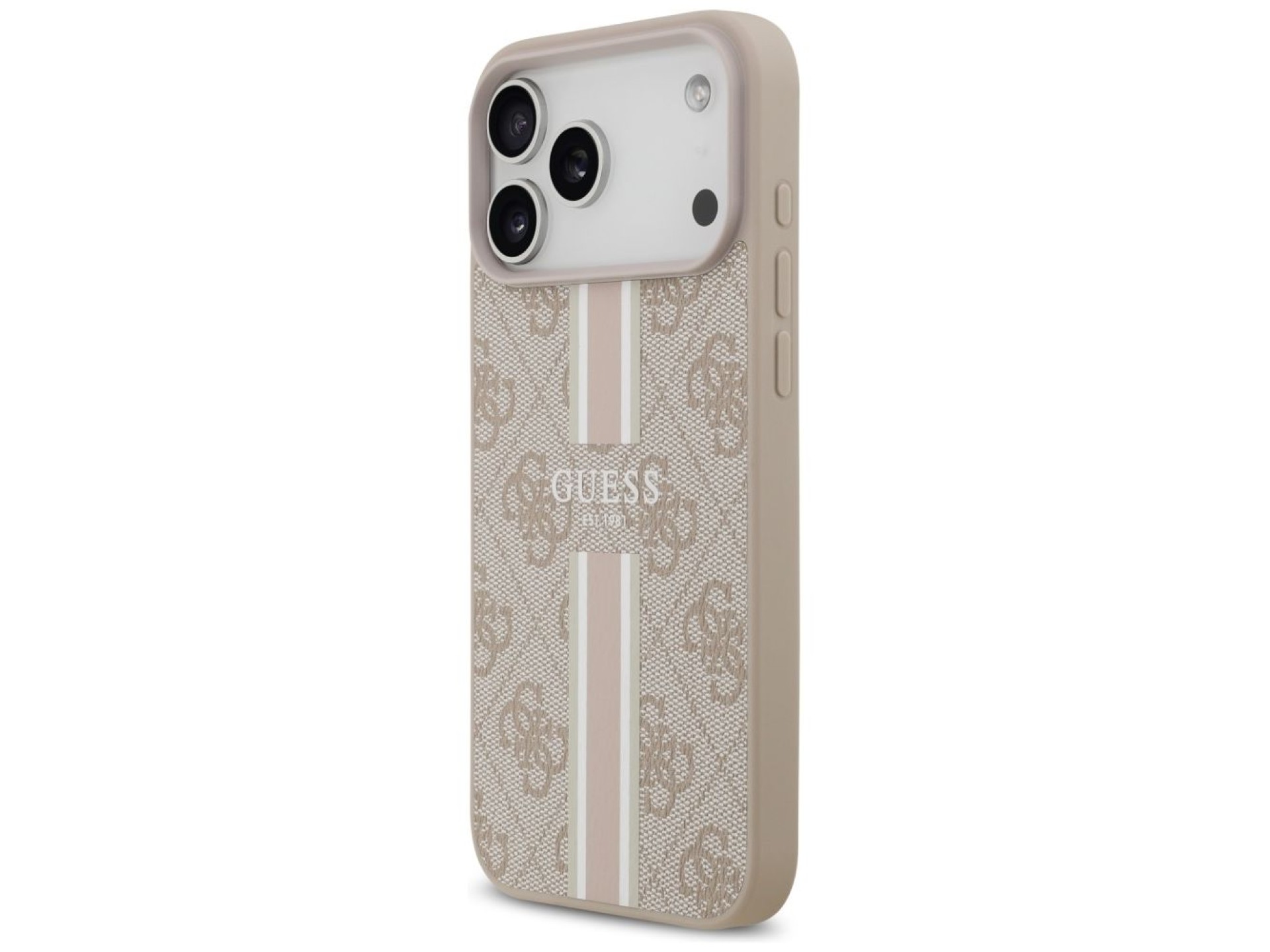 Capa Guess 4G com estampa de listras e MagSafe para iPhone 17 Pro Max - rosa