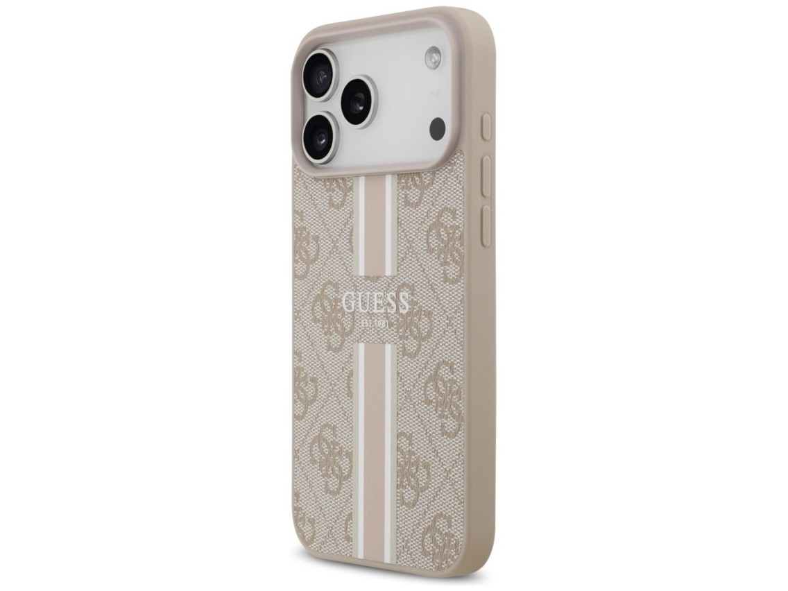 Capa Guess 4G com estampa de listras e MagSafe para iPhone 17 Pro Max - rosa