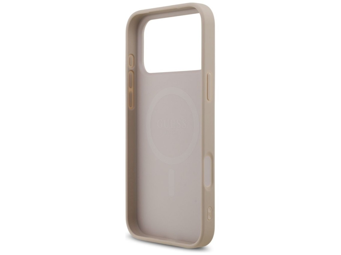 Capa Guess 4G com estampa de listras e MagSafe para iPhone 17 Pro Max - rosa
