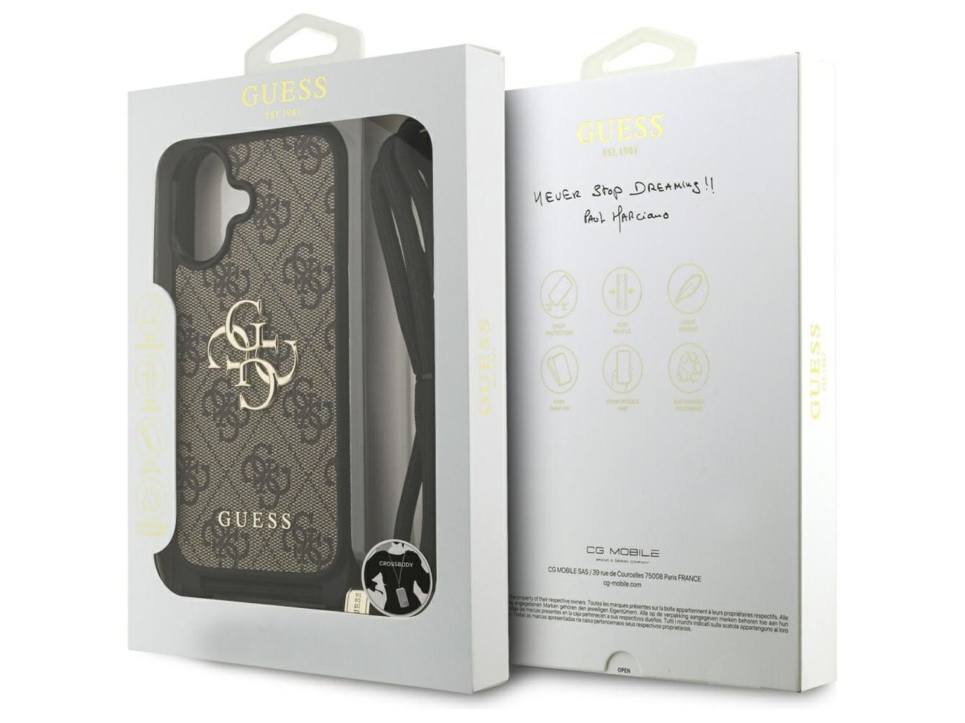 Guess 4G Big Logo Cord Stap Crossbody Case for iPhone 17 - Brown