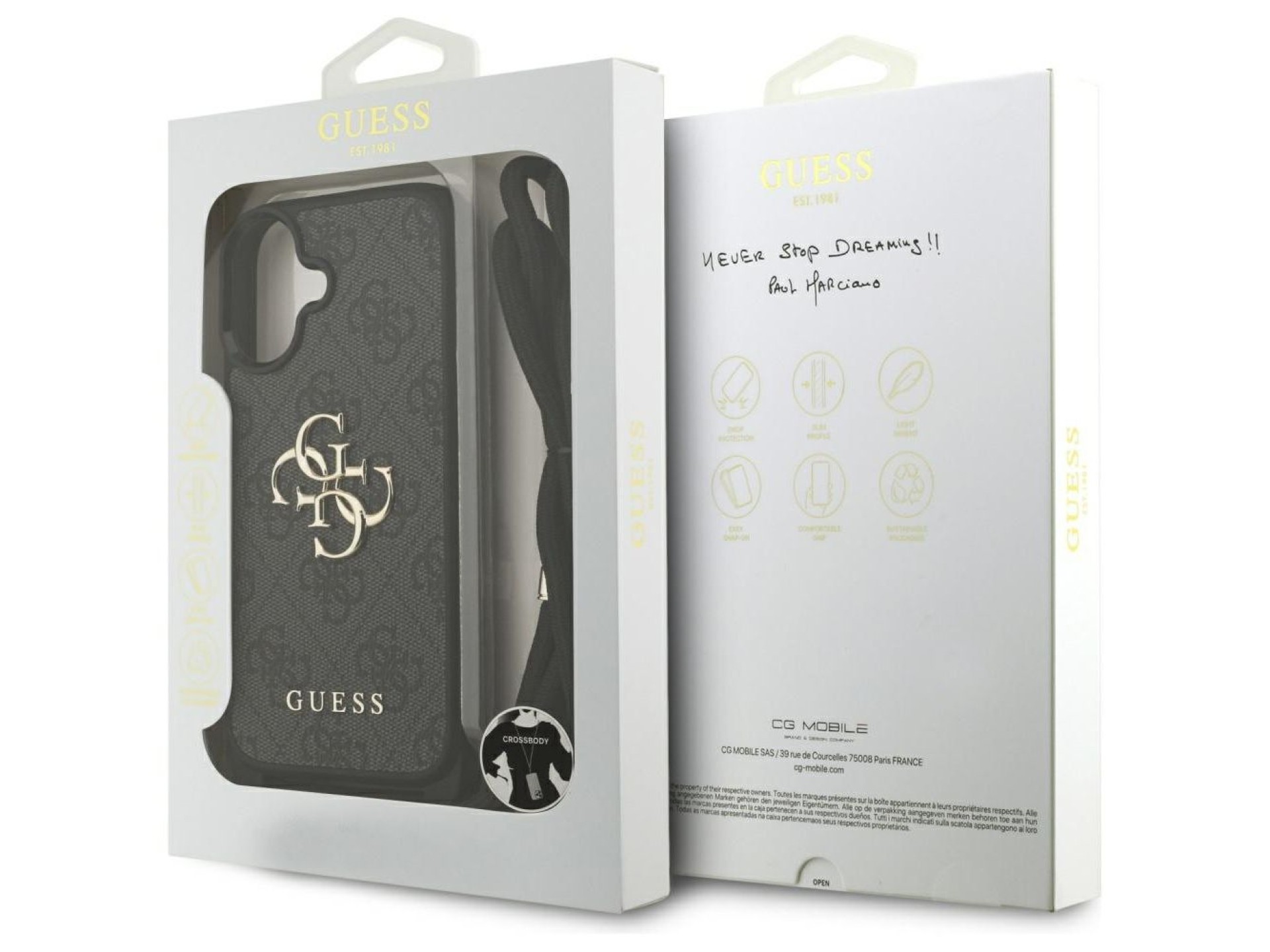 Guess 4G Big Logo Cord Stap Crossbody Case for iPhone 17 - Black