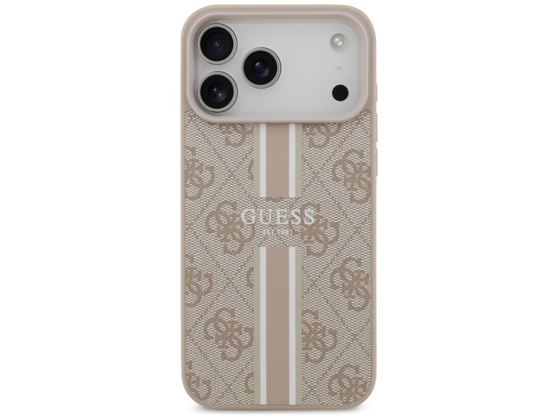 Capa Guess 4G com estampa de listras e MagSafe para iPhone 17 Pro Max - rosa