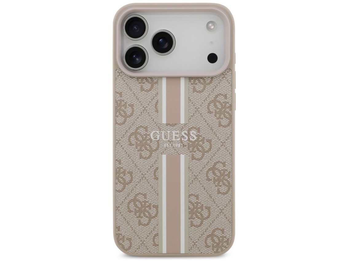 Capa Guess 4G com estampa de listras e MagSafe para iPhone 17 Pro Max - rosa