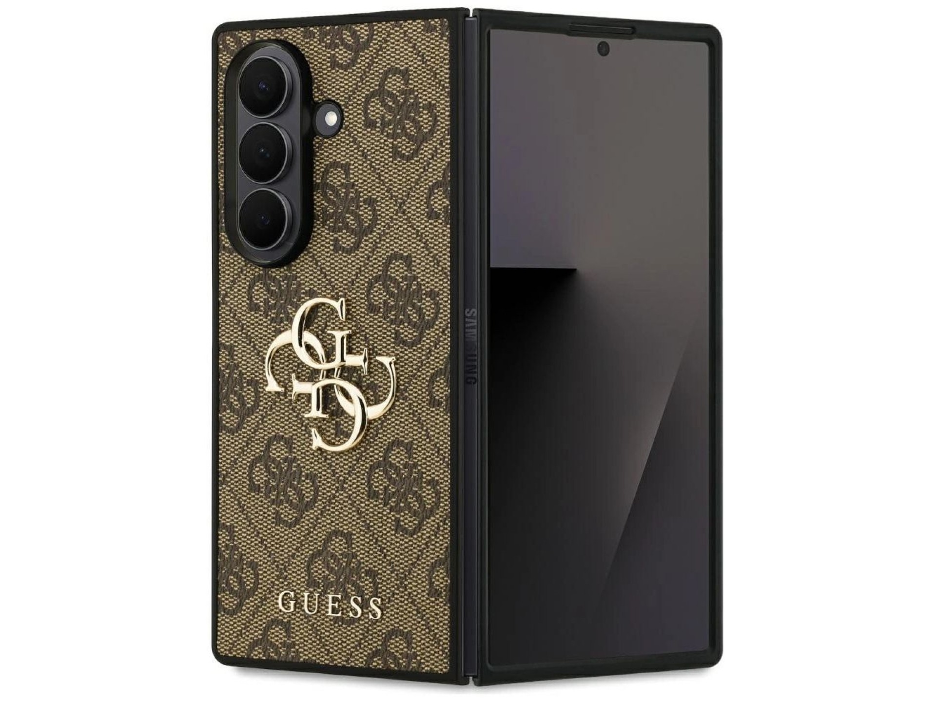 Capa Guess com logo 4G grande e logo clássico para Samsung Galaxy Z Fold7 - Marrom
