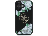 Capa Guess Grained Roses com logo Big 4G para iPhone 16 - preta Capa Guess Grained Roses com logo Big 4G para iPhone 16 - preta