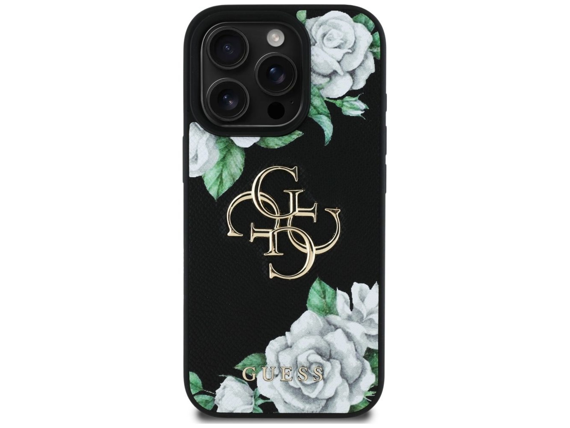 Guess Grained Roses Big 4G logo iPhone 16 Pro case - black
