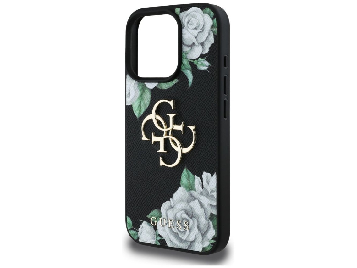 Guess Grained Roses Big 4G logo iPhone 16 Pro case - black