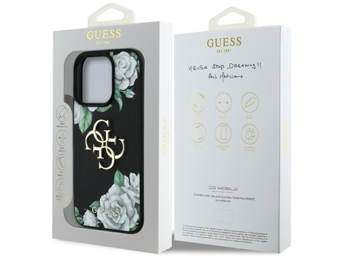 Guess Grained Roses Big 4G logo iPhone 16 Pro case - black