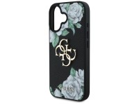 Capa Guess Grained Roses com logo Big 4G para iPhone 16 - preta Capa Guess Grained Roses com logo Big 4G para iPhone 16 - preta