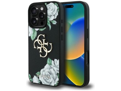 Guess Grained Roses Big 4G logo case for iPhone 16 Pro Max - black Guess Grained Roses Big 4G logo case for iPhone 16 Pro Max - black