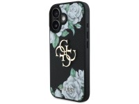 Capa Guess Grained Roses com logo Big 4G para iPhone 16 - preta Capa Guess Grained Roses com logo Big 4G para iPhone 16 - preta