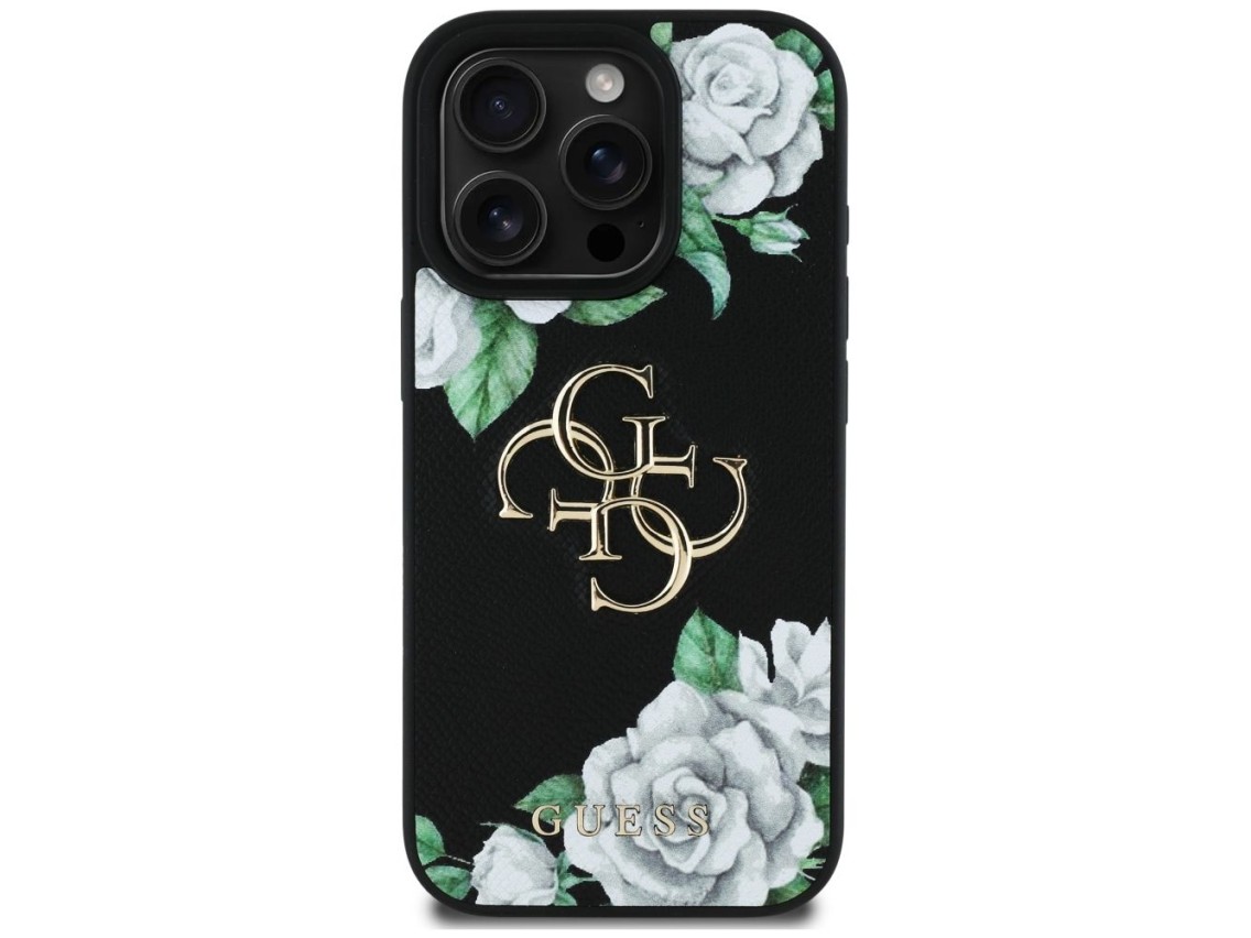 Guess Grained Roses Big 4G logo iPhone 16 Pro case - black
