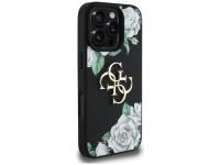 Capa Guess Grained Roses com logo Big 4G para iPhone 16 Pro Max - preta Capa Guess Grained Roses com logo Big 4G para iPhone 16 Pro Max - preta