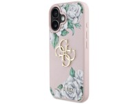 Capa para iPhone 16 Guess Grained Roses com logo 4G grande - rosa