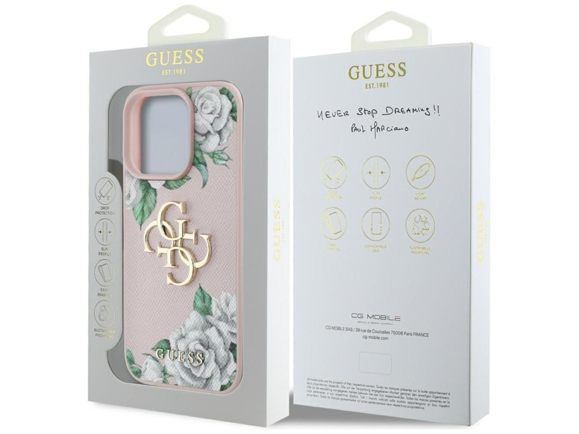 Guess Grained Roses Big 4G logo iPhone 16 Pro case - pink