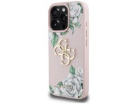 Guess Grained Roses Big 4G logo iPhone 16 Pro case - pink