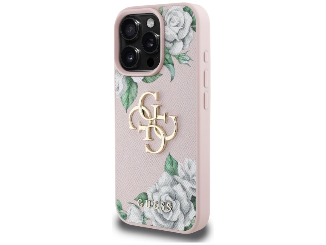 Guess Grained Roses Big 4G logo iPhone 16 Pro case - pink